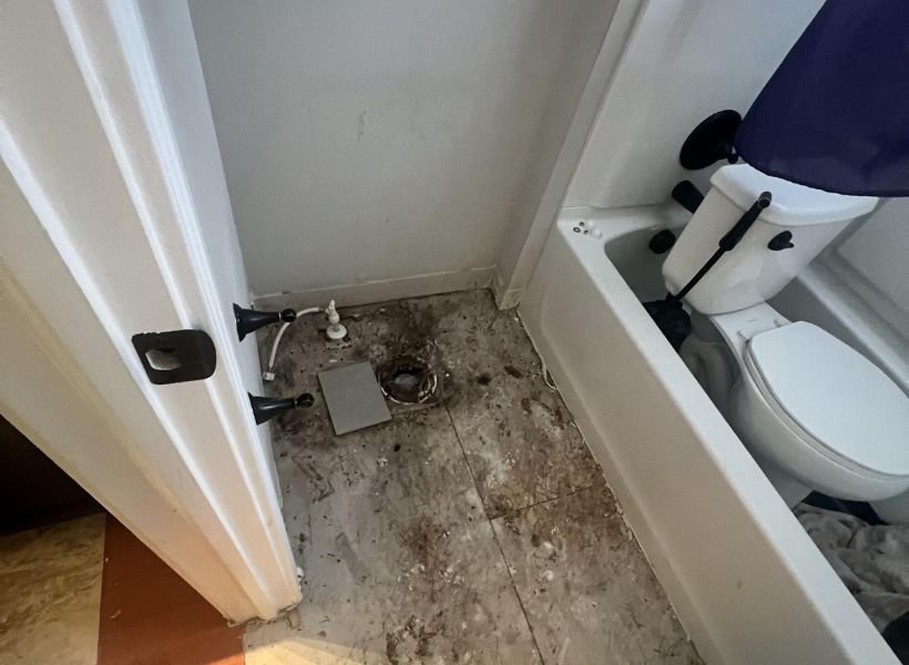 bathroom bidet and flooring removed